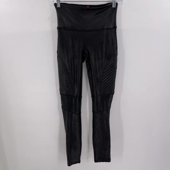 Spanx Size S Black Moto Faux Leather Full Length Leggings - Picture 1 of 5